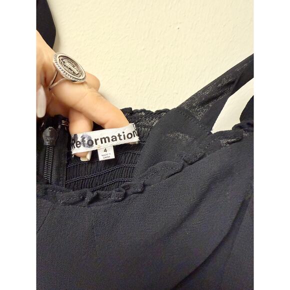 Reformation Christine Tie Shoulder Sweetheart Neck Mini Dress Black Women's US 4 - Picture 4 of 7